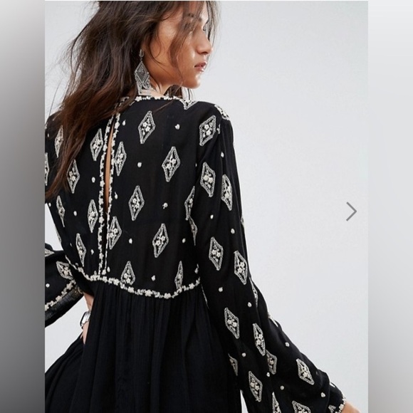 Free People Diamond Embroidered Smock Top Long Sleeve Whimsigoth Size Small - Picture 2 of 12